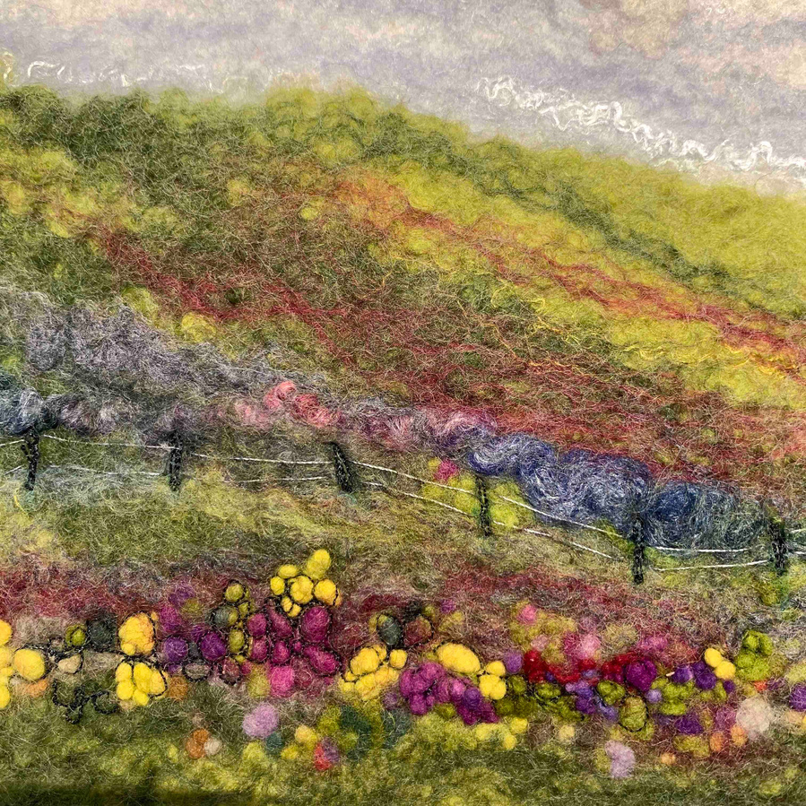 Learn how to wet felt with Lynn Comley. A wet felting workshop with embroidery at Scampston hall. Learn how to felt a landscape with embroidery