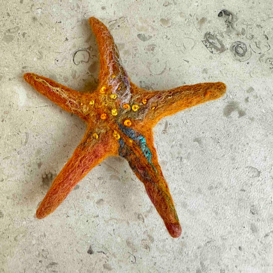 Starfish brooch felt & Stitch by Yorkshire textile artist Up and Down dale  Pin, wearable art