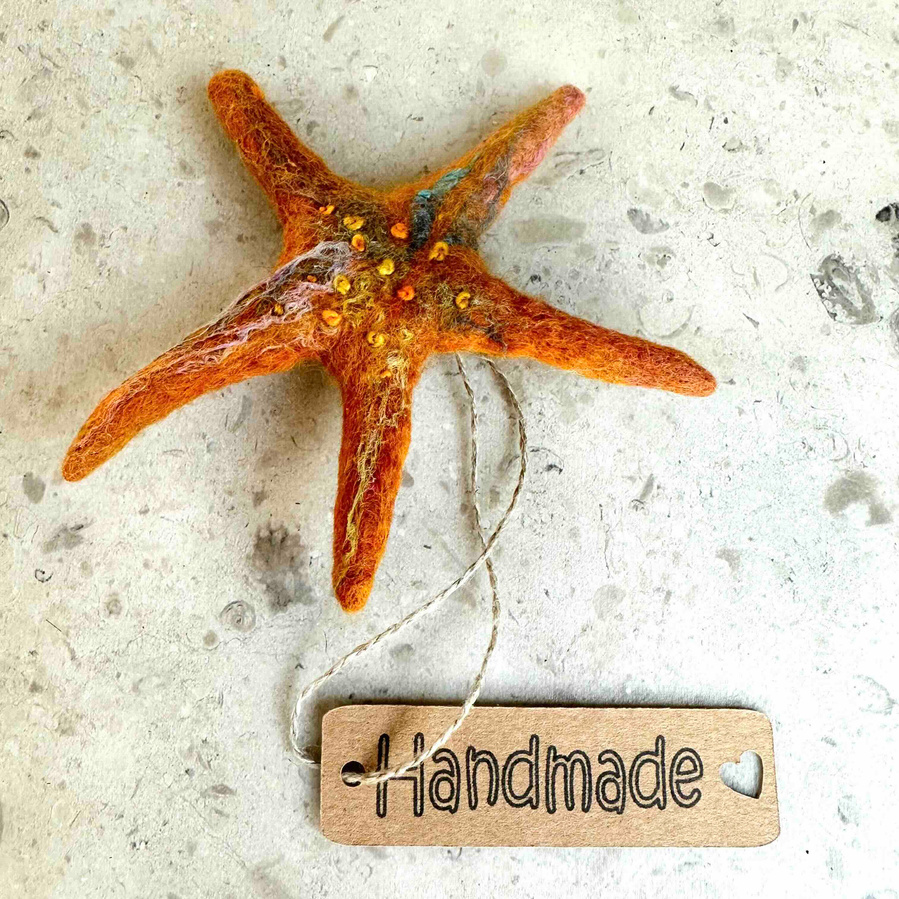 Starfish brooch felt & Stitch by Yorkshire textile artist Up and Down dale 