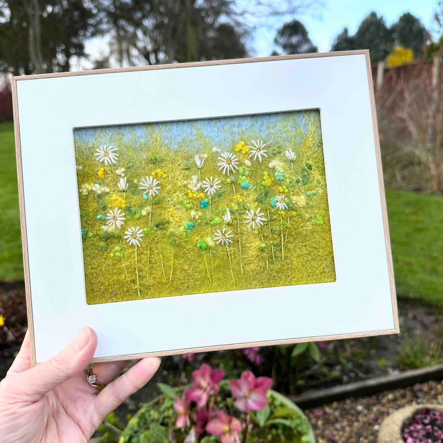Embroider and frame a daisy picture in the beautiful grounds of Scampston Hall Walled Garden with Lynn Comley a North Yorkshire textile artist