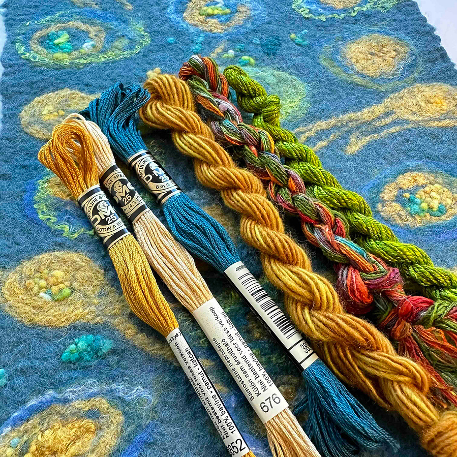 embroidery kits, by a leading textile artist Lynn Comley, combine wet felting with embroidery, texture packs by Up and Down Dale British artist . Not on the high street 