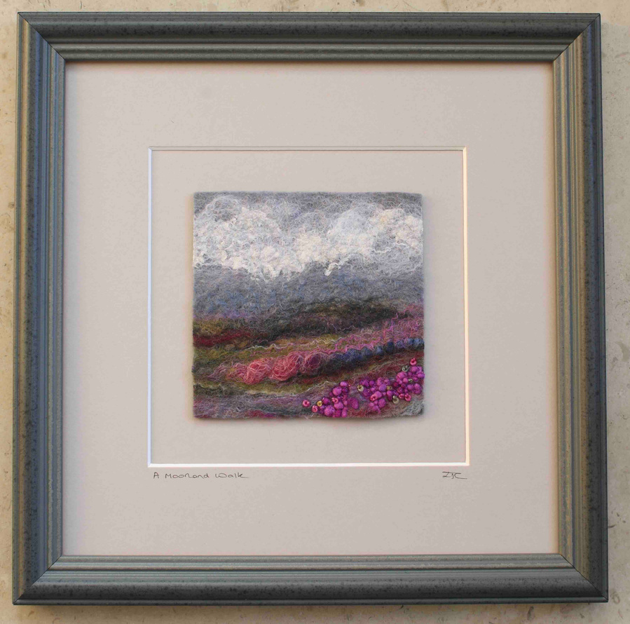 Yorkshire Moors landscape. Felt and stitch artwork by Lynn Comley