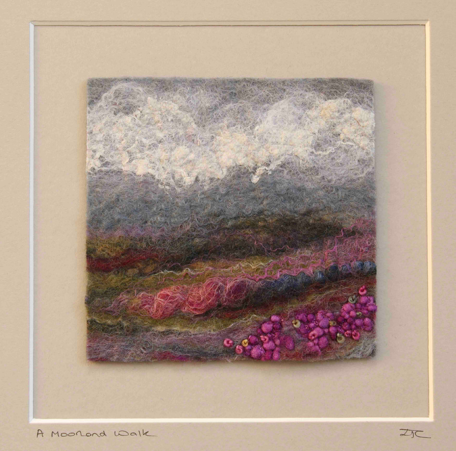 Yorkshire Moors landscape. Felt and stitch artwork by Scarborough artist Lynn Comley aka Up and Down Dale 