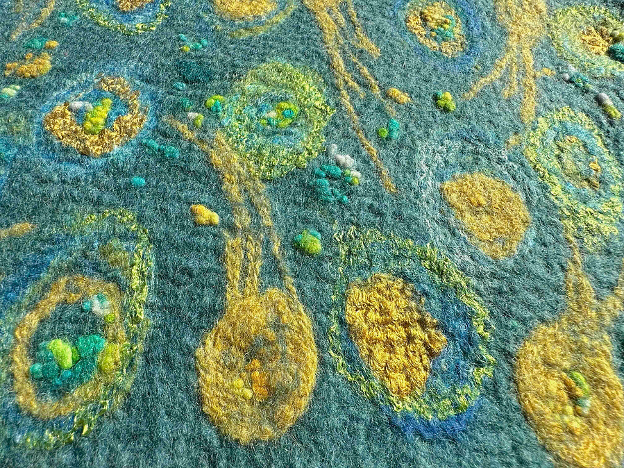 Wet felted panel by Up and Down Dale felt and embroider artist Lynn Comley, a Yorkshire artist. Unique embroidery kits, one off, not mass produced. Not on the high street 