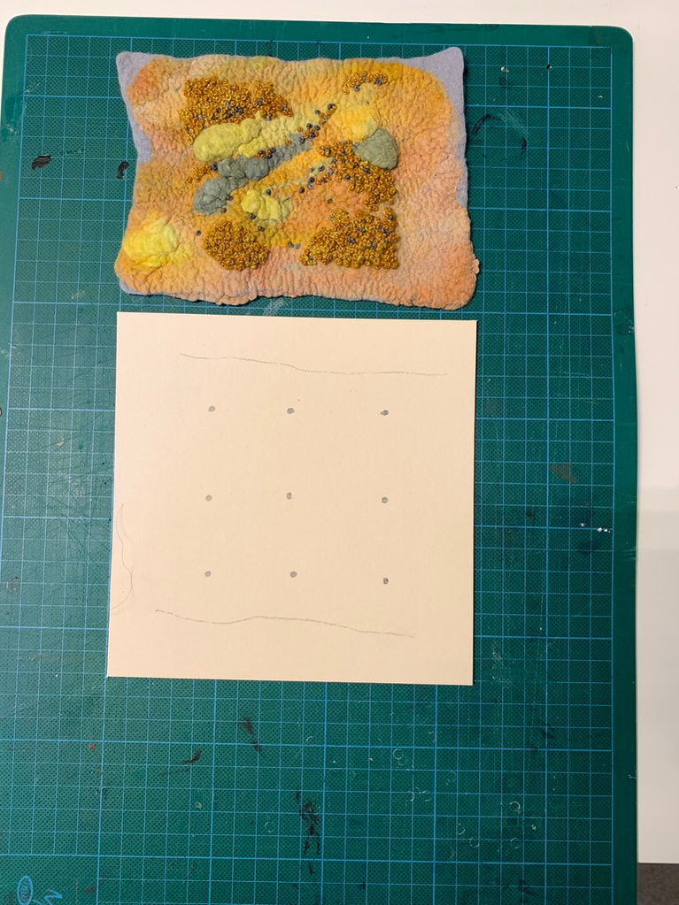 The mount board is ready for the wet felted artwork to be mounted by Lynn Comley textile artist