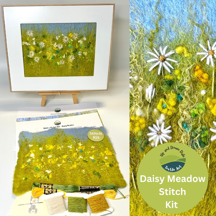 Felt and stick kits by Lynn Comley aka Up and Down Dale. Each kit contains a hand crafted piece of Lynns work with embroidery threads and guidance notes 