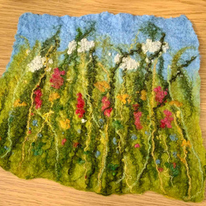 Students work. Flower Meadow workshop Lynn Comley UpandDownDale 
Wet felting workshop at The Bothies, Scampston Hall. Learn to wet felt with Lynn Comley UpandDowndale 