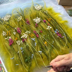 students work at wet felting workshop in North Yorkshire 