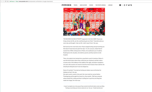 Podium photo of a famous female ski athlete in a ski magazine photo by Bekker Thomas