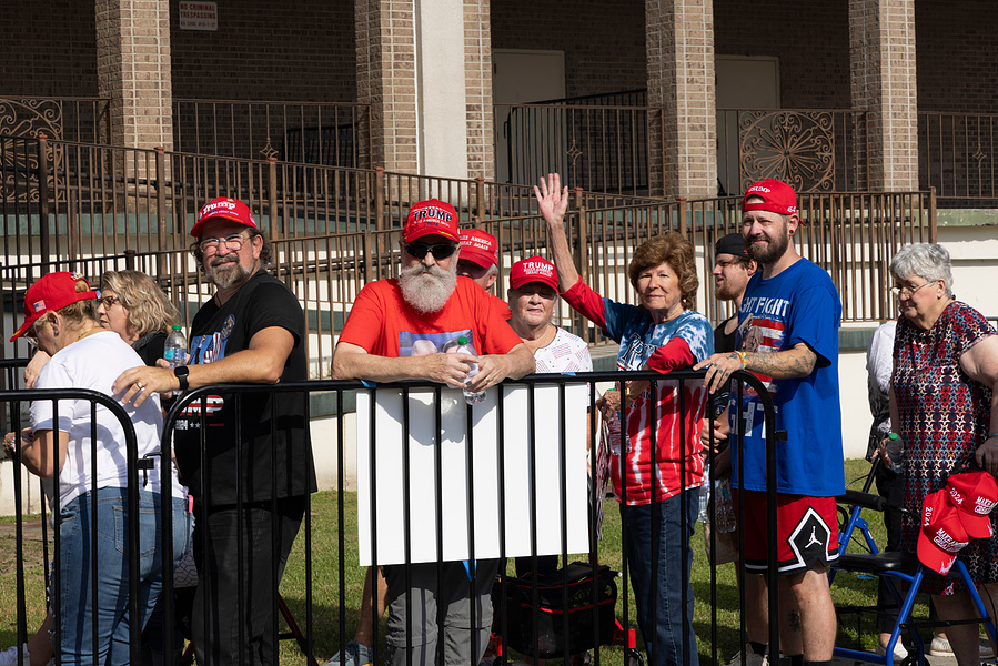 Group of Trump supporters wait in line outside the Savannah Civic Center awaiting Donald Trump’s appearance for his campaign rally, Savannah, GA, September 2024
