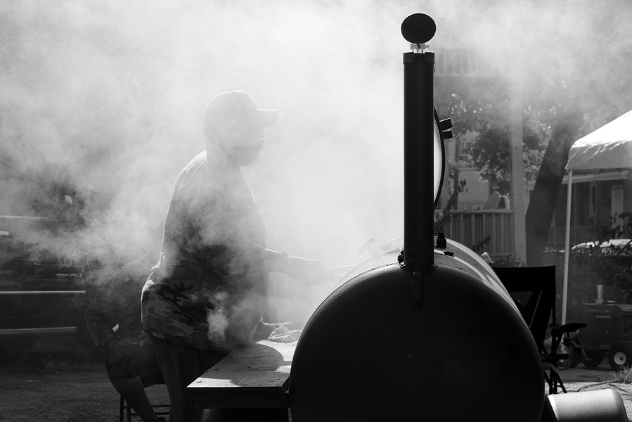 Master griller hard at work since the early morning, providing for the community of St. Paul CME Church during Sav. Jazz Fest, Savannah, GA, September 2024
