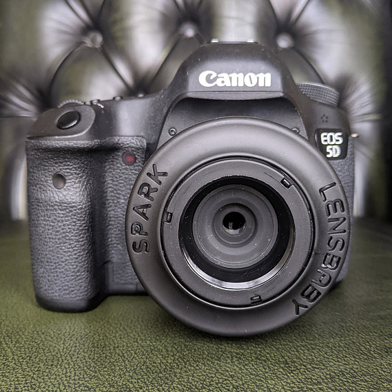 Front shot of the Lensbaby Spark 1.0 mounted on a Canon 5D Mark 3 camera
