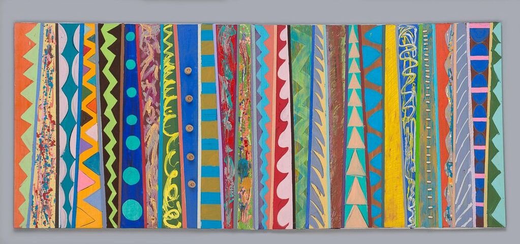 False Pretends-Multicolored Abstract Art Painting With Various Patterns and Shapes. 