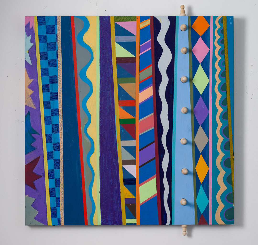 Heaven's Window - Multicolored Abstract Art Painting With Various Patterns and Shapes. This Painting Has Wooden Pegs on the Right.