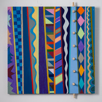 Heaven's Window - Multicolored Abstract Art Painting With Various Patterns and Shapes. This Painting Has Wooden Pegs on the Right.