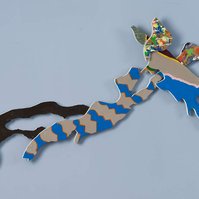Below The Mason Dixon Line II-Multicolored Abstract Art Piece Hung on A Wall With Various Shapes that Resembles Ties. The Ties are Bent in Various Ways. 