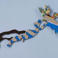 Below The Mason Dixon Line II-Multicolored Abstract Art Piece Hung on A Wall With Various Shapes that Resembles Ties. The Ties are Bent in Various Ways. 
