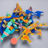 Funky Situations II-Multicolored Abstract Art Piece Hung on A Wall With Various Shapes that Resembles Ties. The Ties are Bent in Various Ways. 
