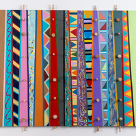 No You Can't Come Over-Multicolored Abstract Art Painting With Various Patterns and Shapes. This Painting Has Wooden Pegs.