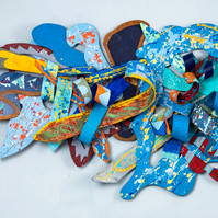 When Blessings Follow You  43x84x9 Mix Media on wood Private Commission John & Barbra Knox, Elgin Il - Abstract Art Piece on Wood With Cool Colors. 