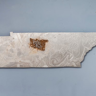 Tennessee- State of Tennessee Shape in Aluminum With Etched Abstract Ties.