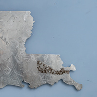 Louisiana- State of Louisiana Shape in Aluminum With Etched Abstract Ties.