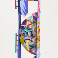 Jacob's Ladder II-Abstract Ladder With Abstract Ties On The Top. The Ladder  Is Purple and Blue. The Ties Multicolored Blue Colors.