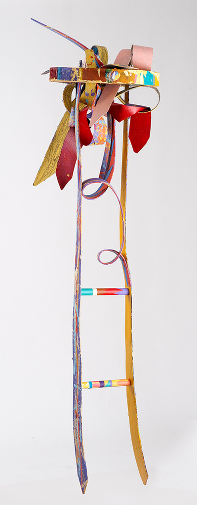 Do Lord Remember Me III- Abstract Ladder With Abstract Ties On The Top. The Ladder and Ties Are Multicolored.