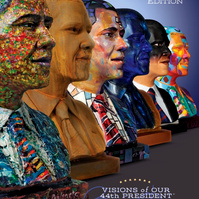 Visions -Various  Multicolored Statue Figures of A Man's Head and Shoulders. The Man is Dressed in a Jacket, Suit and Tie.