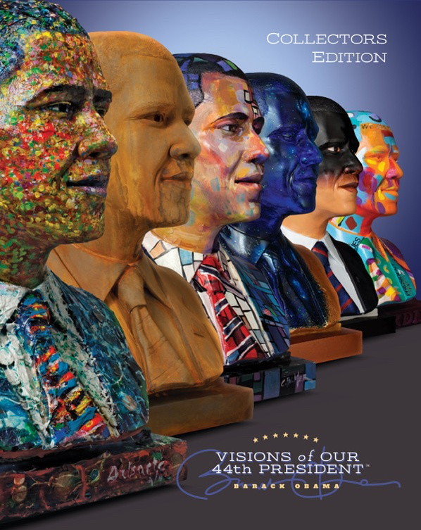 Visions -Various  Multicolored Statue Figures of A Man's Head and Shoulders. The Man is Dressed in a Jacket, Suit and Tie.