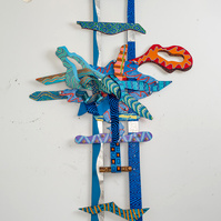 Hope and Determination - In The Collection Of Dr. Phillip Bowden, Atlanta, GA-Abstract art sculpture with multiple colors and shapes. The shapes are various and have tie shapes.This sculpture has cool colors.