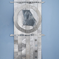  Swing State Georgia-Abstract Tie Art Piece With Several Straight Ties and The State Of Georgia Shape in the Middle. The Art Piece is Aluminum.