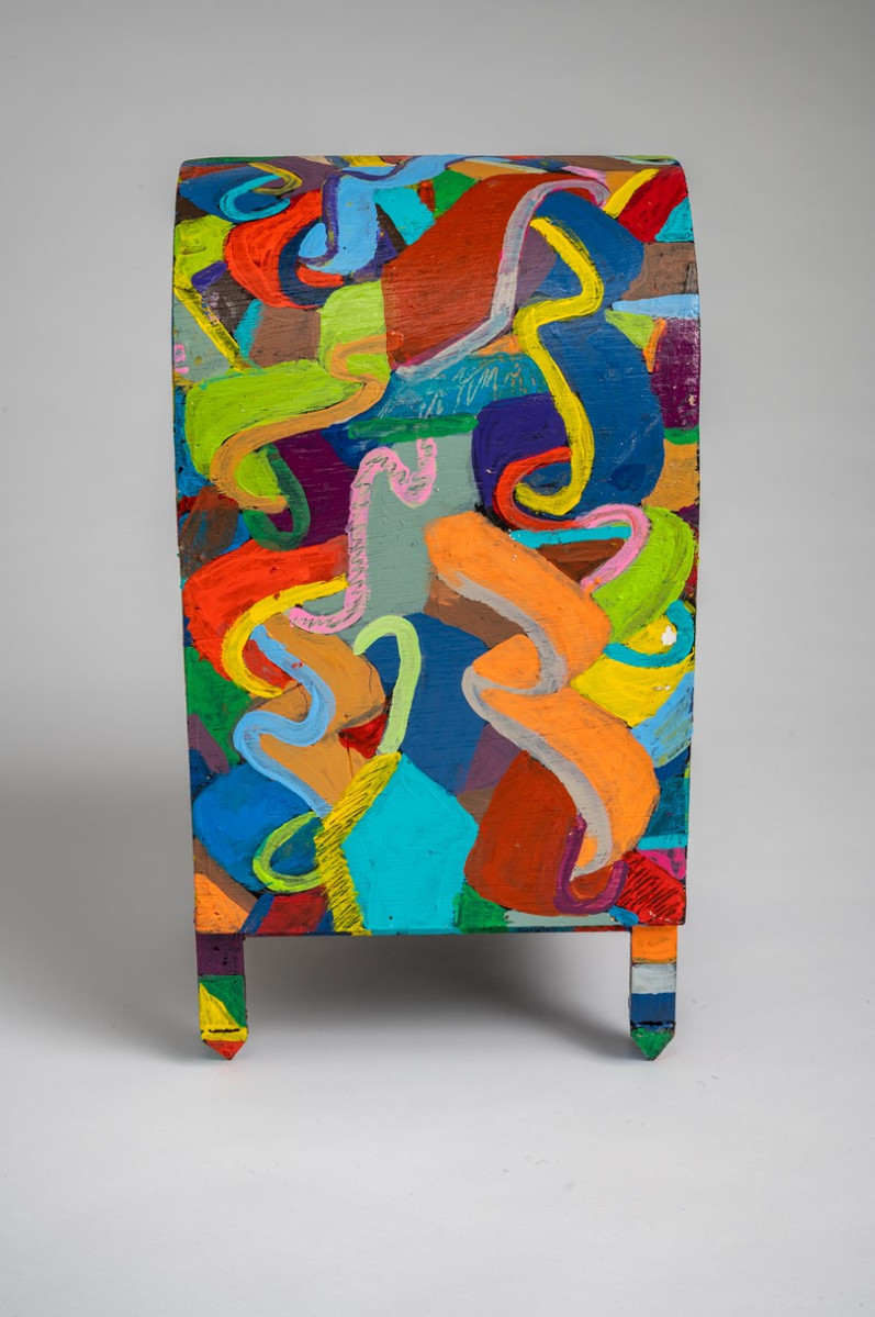 Coat of Many Colors Back- Back of a Mailbox with Abstract Shapes and Various Colors