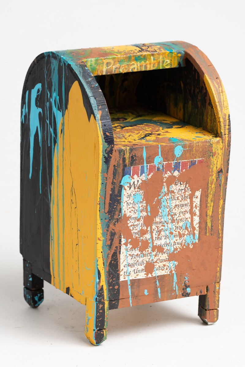 Preamble- Mailbox with Various Color Splatter and the Constitution of The United States