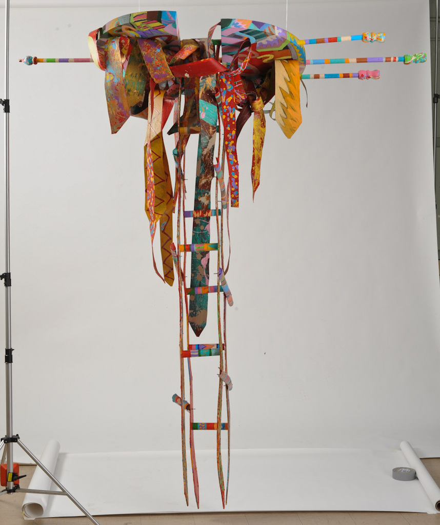 Jacob's Ladder- Abstract Ladder With Abstract Ties On The Top. The Ladder and Ties Are Multicolored.