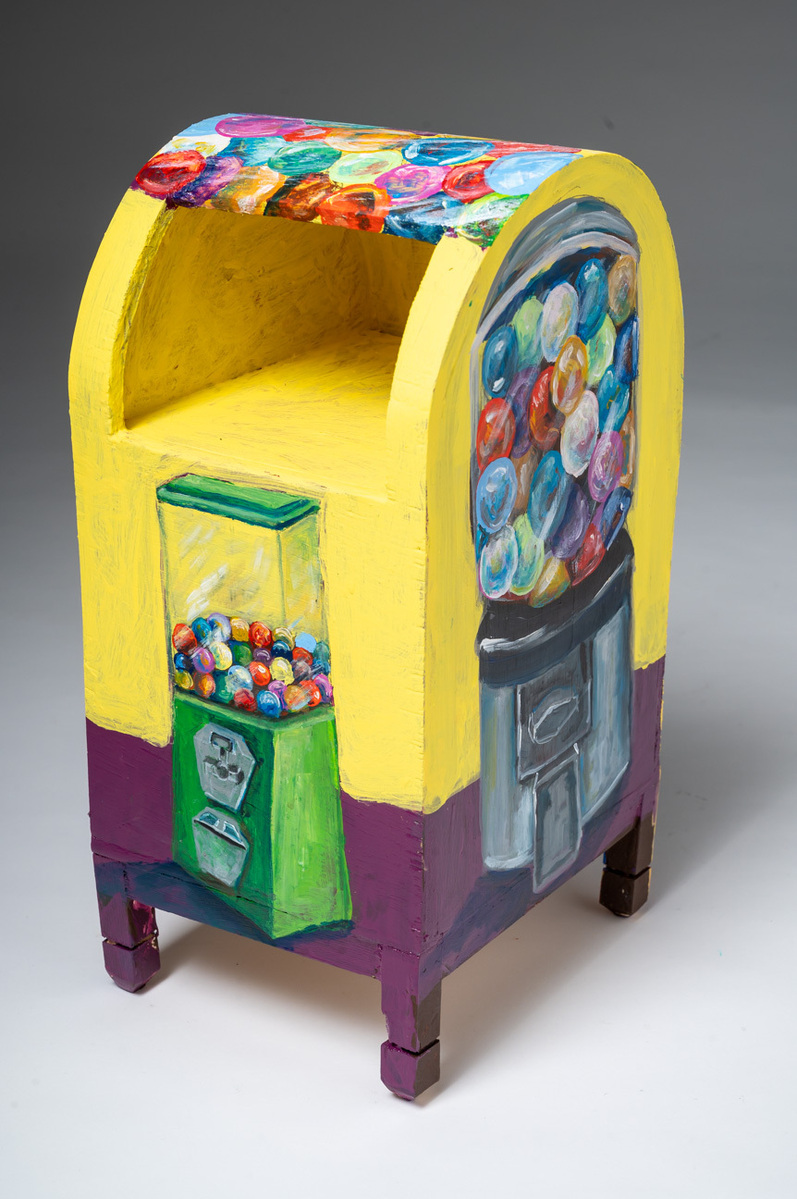 Bubble Gum Machine - Yellow Mailbox with Painted Bubble Gum Machine