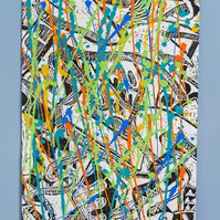 Can't Stand the Rain I Framed 33x41 2022-Abstract art painting with multiple colors splattered on a white sheet of paper.