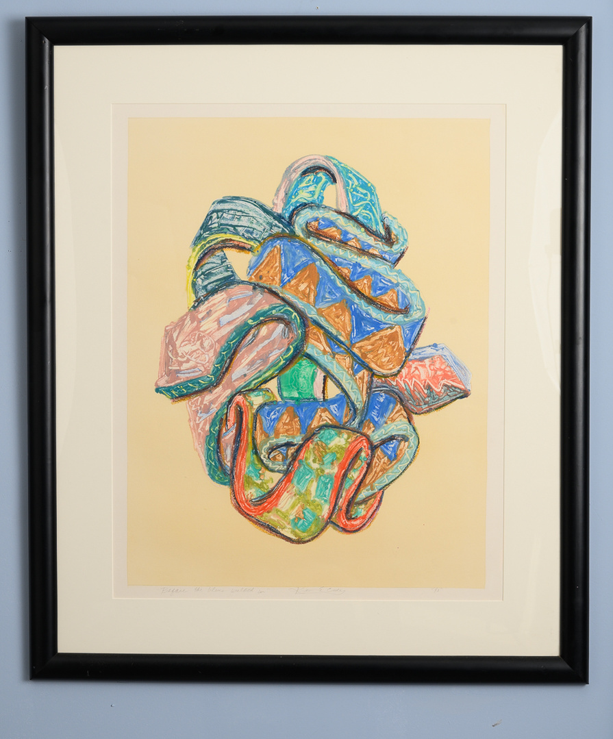 Before The Blues Walked In II  Framed 33x41 2022-Abstract framed art piece with multiple ties  around each other in a circle. These ties have various colors and patterns on them.