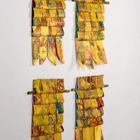 Blanket For 4 Little Girl- 4 Small Yellow Art Pieces That Resembles Blankets