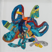Watchin Hope-Abstract art painting with multiple colors and smooth shapes. This painting has mostly cool colors and with a hint of warm colors.