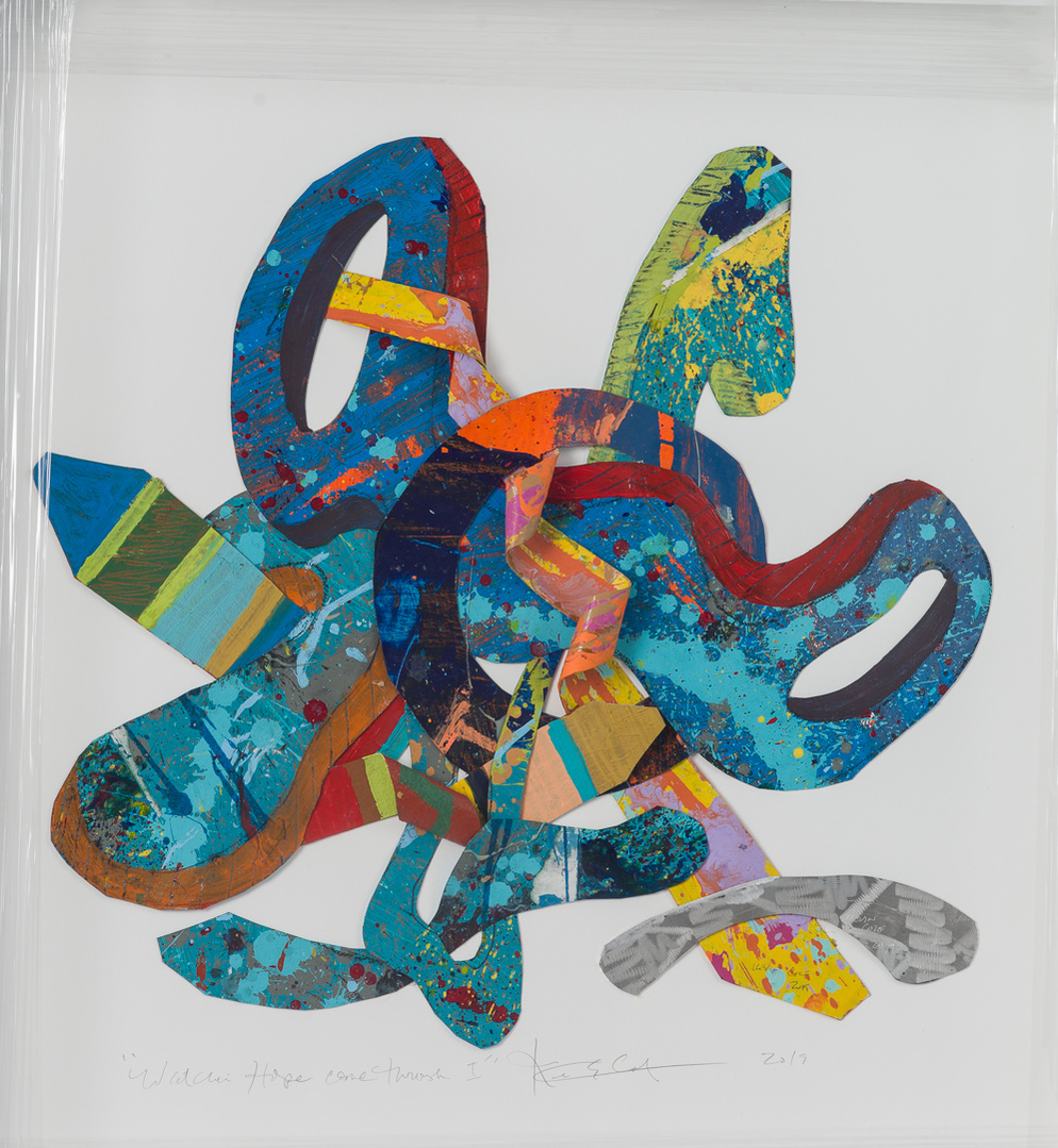 Watchin Hope-Abstract art painting with multiple colors and smooth shapes. This painting has mostly cool colors and with a hint of warm colors.