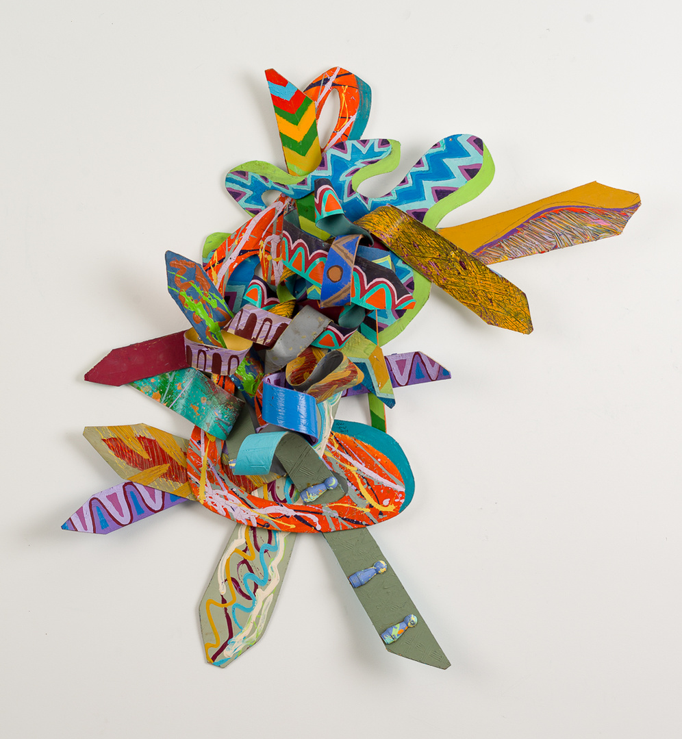 Can't Find My Way Home-Multicolored Abstract Art Piece Hung on A Wall With Various Shapes that Resembles Ties. The Ties are Bent in Various Ways. 