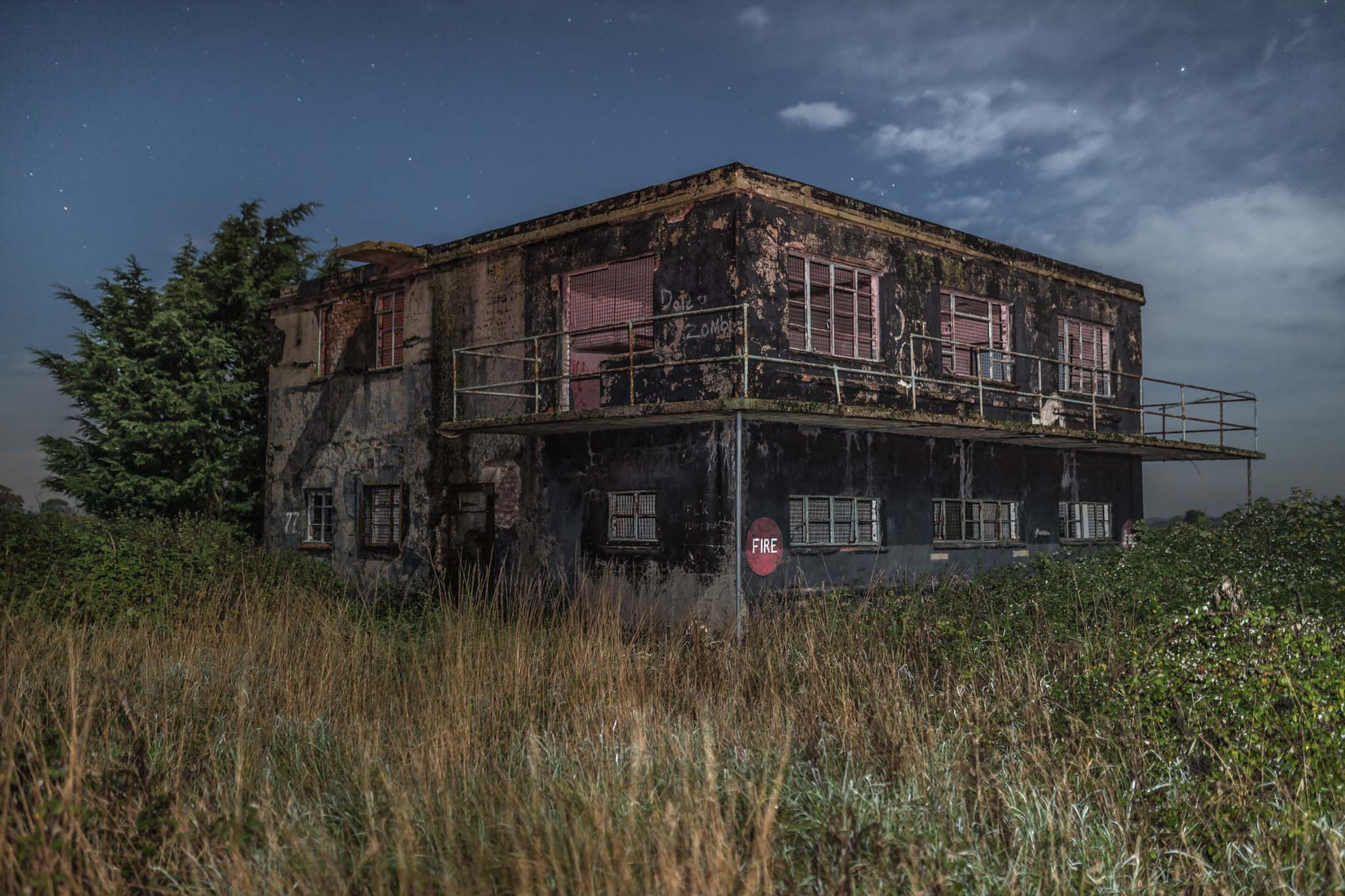 WW2 Raf Ludham in Norfolk watch tower at night