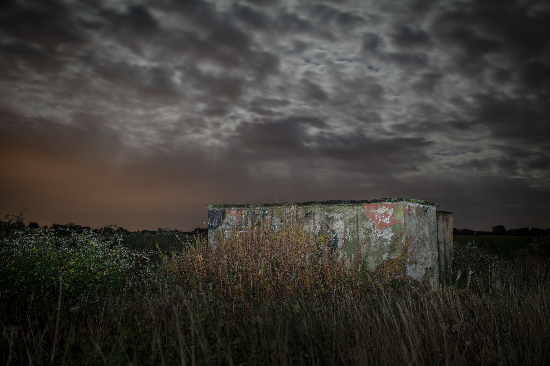 Part of RAF Ludham illuminated at night