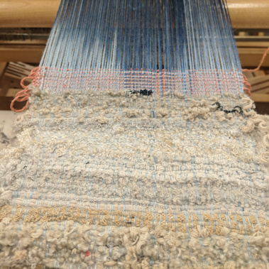 boucle scrap yarn, woven sample on floor loom
