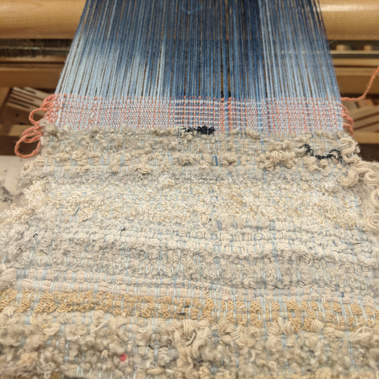 boucle scrap yarn, woven sample on floor loom