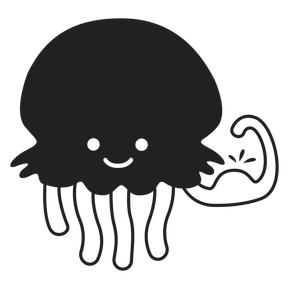 A chibi-style illustration of a jellyfish flexing its left muscle and smiling. 