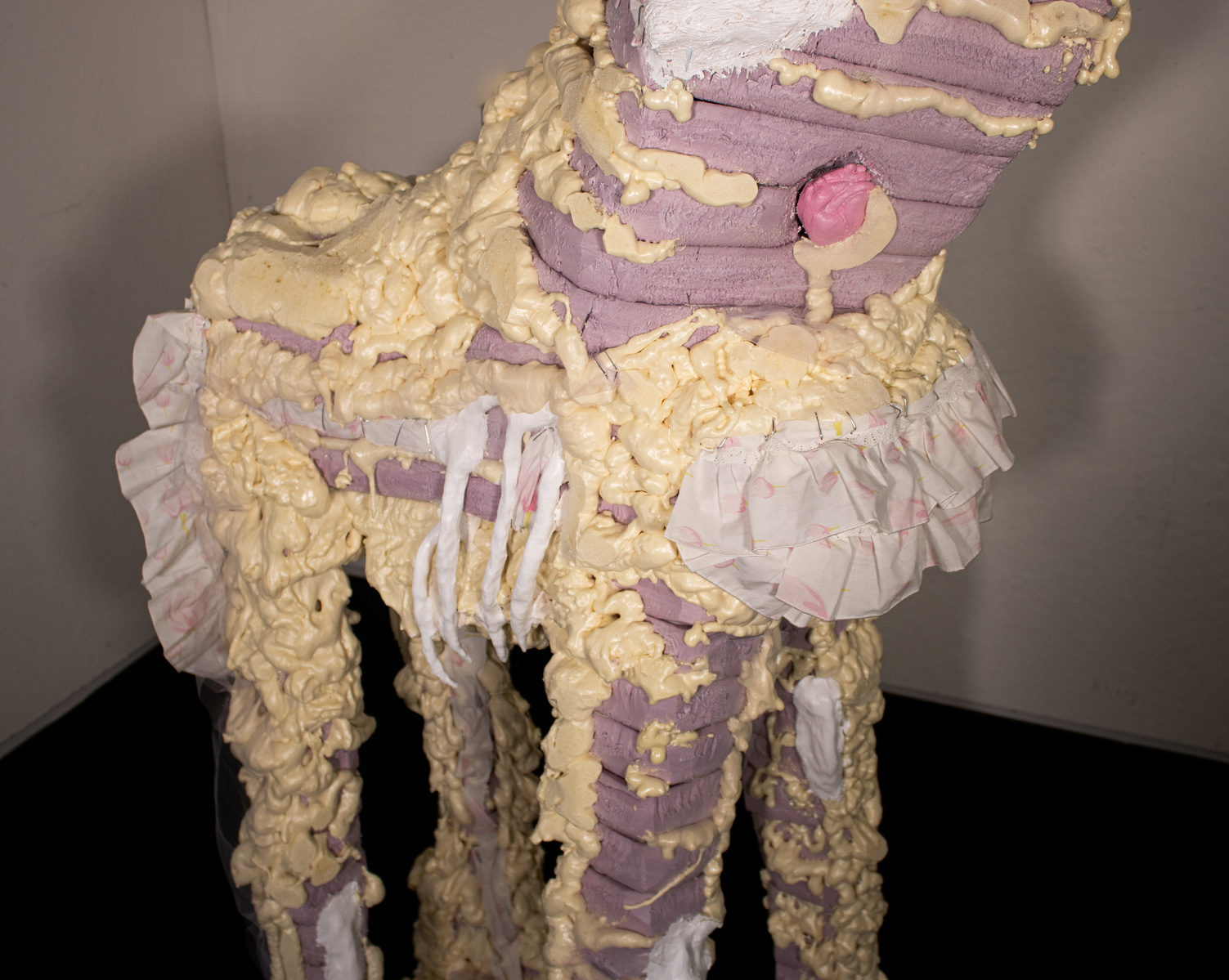 Abstract deer sculpture 6ft tall made from foam, paper-clay, fabric, and wire.