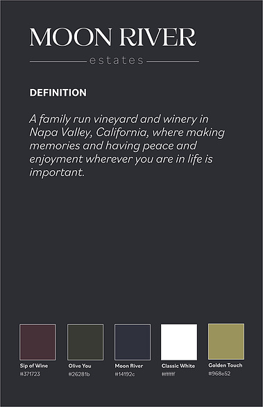 Image of the colour palette and brand definition. There are five colours. The brand definition is, 