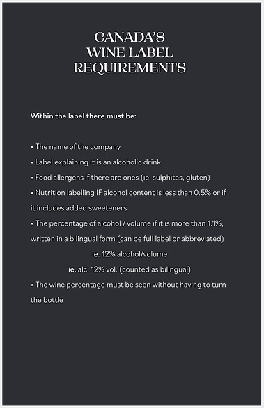 Image with all the requirements for labels on alcoholic drinks in Canda.